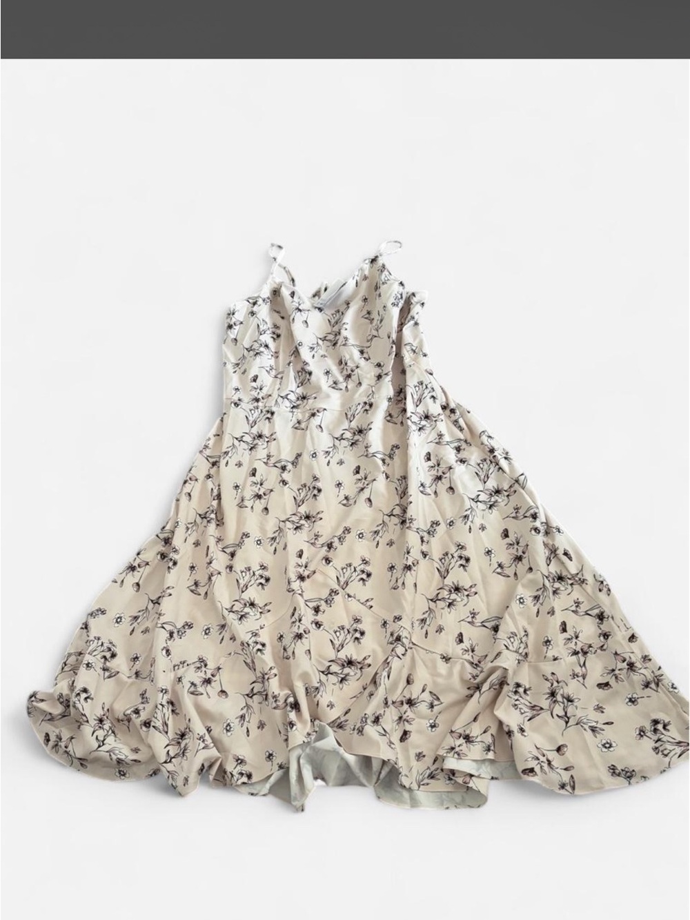 Cream Floral Maxi Slip Dress with V-Neck